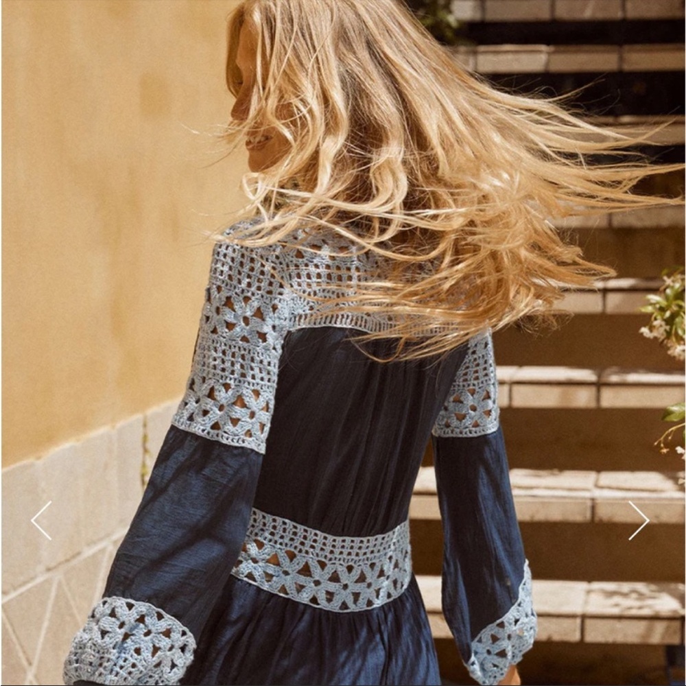 Chasing Unicorns Blue and navy Crochet mockingbird Dress L or XL - Picture 7 of 16